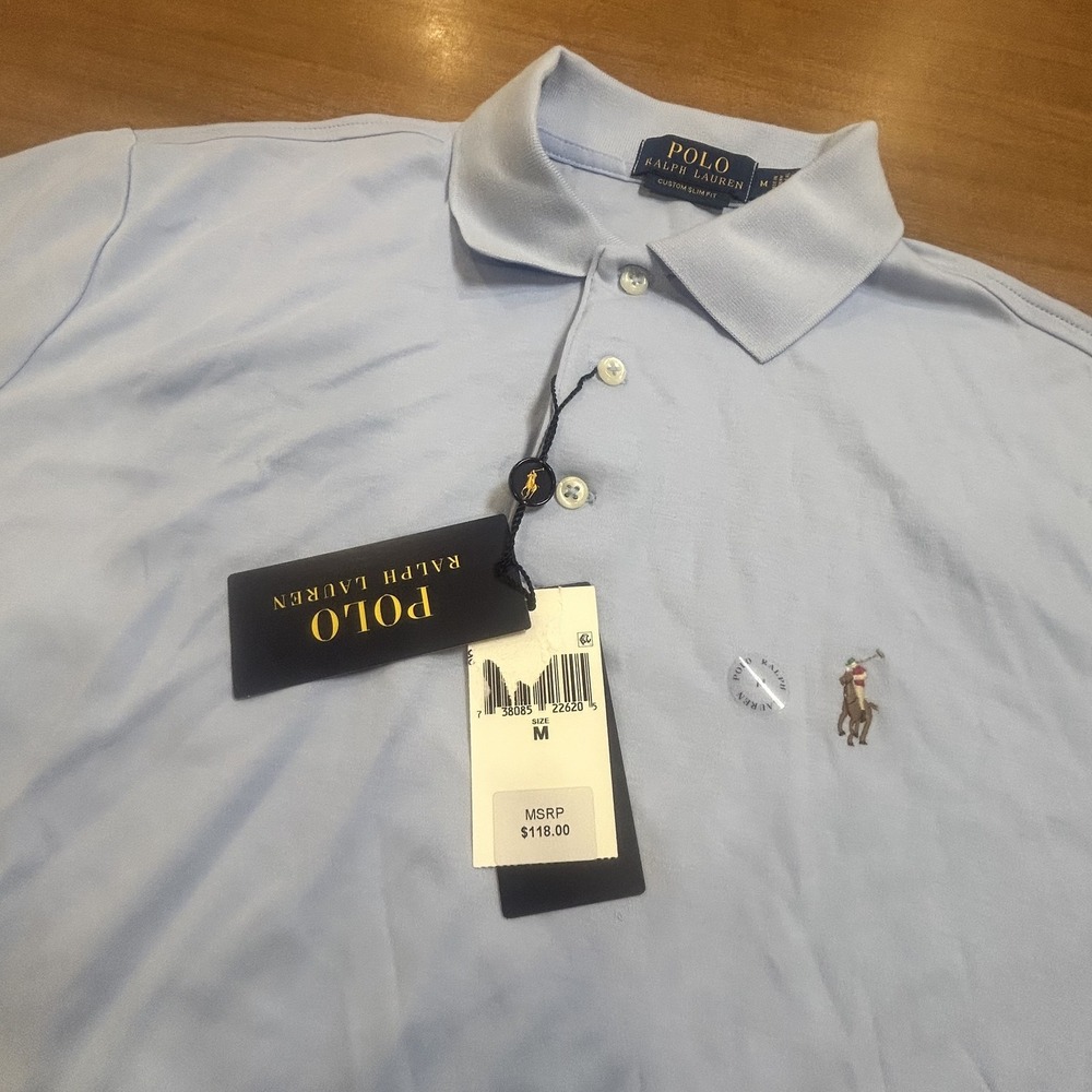 Polo Ralph Lauren Polo Shirt Mens M Blue Custom Slim Fit Knit Cotton Pony NWT